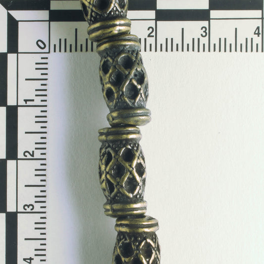 Pewter Beads, Brass Plated - 8" Strand