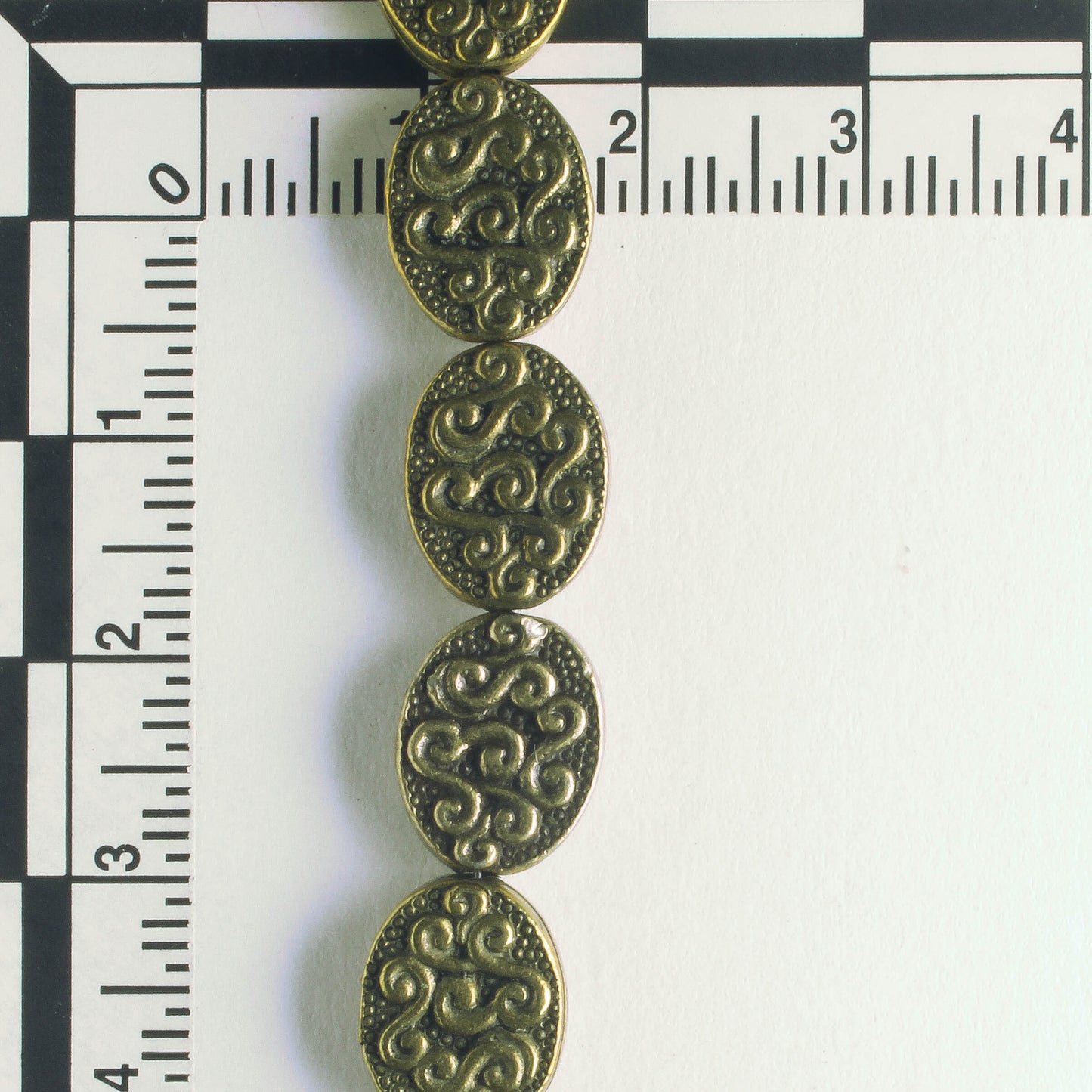 Pewter Beads, Brass Plated - 8" Strand
