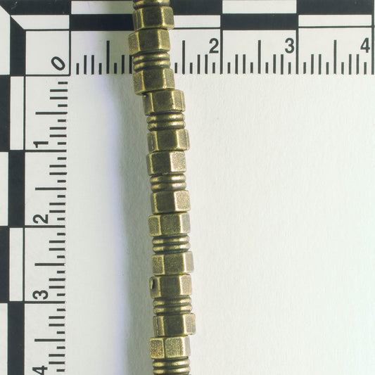 Pewter Beads, Brass Plated - 8" Strand