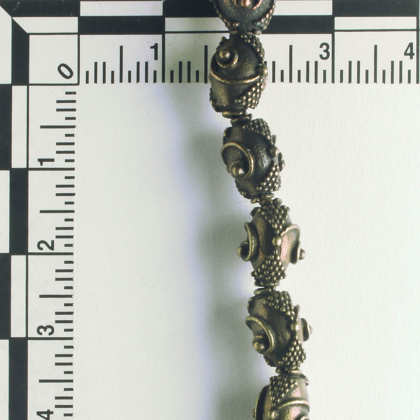 Pewter Beads, Brass Plated - 8" Strand