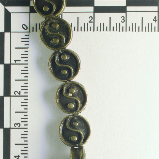 Pewter Beads, Brass Plated - 8" Strand