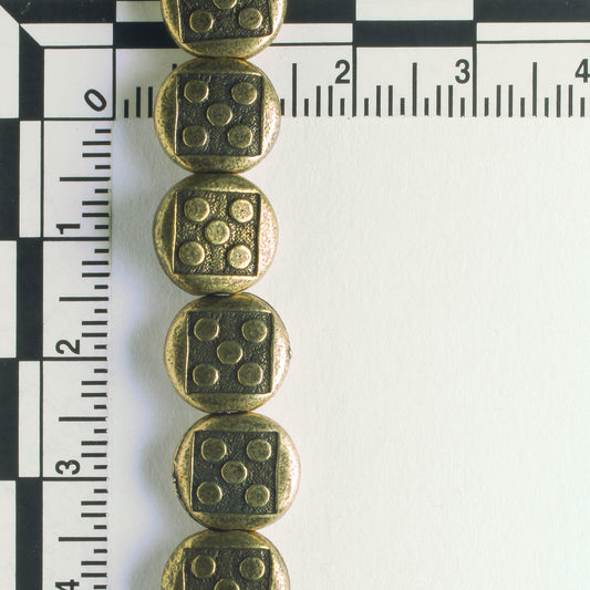 Pewter Beads, Brass Plated - 8" Strand