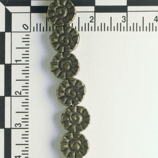 Pewter Beads, Brass Plated - 8" Strand