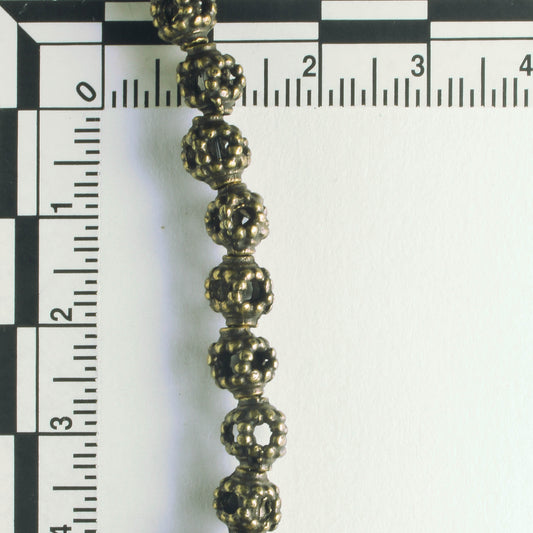 Pewter Beads, Brass Plated - 8" Strand