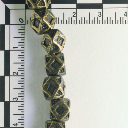 Pewter Beads, Brass Plated - 8" Strand