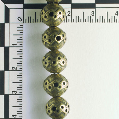 Pewter Beads, Brass Plated - 8" Strand