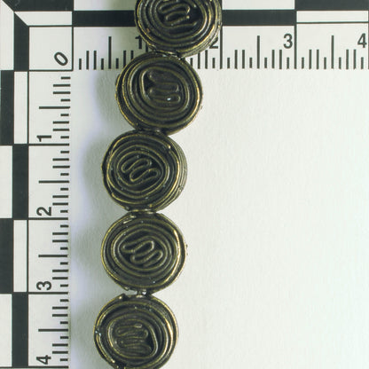 Pewter Beads, Brass Plated - 8" Strand