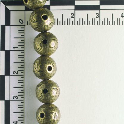 Pewter Beads, Brass Plated - 8" Strand