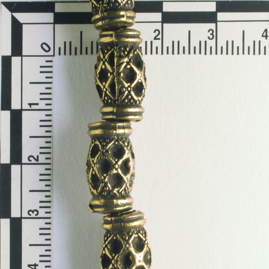 Pewter Beads, Brass Plated - 8" Strand