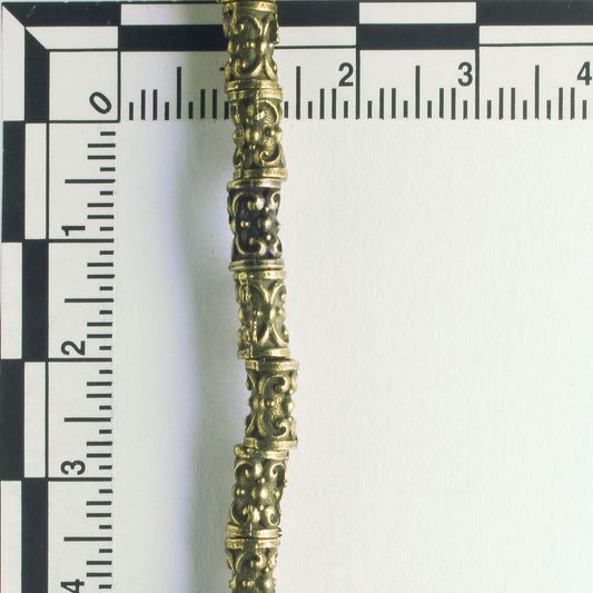 Pewter Beads, Brass Plated - 8" Strand