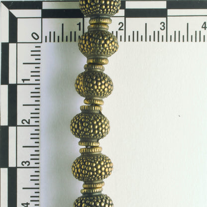Pewter Beads, Brass Plated - 8" Strand