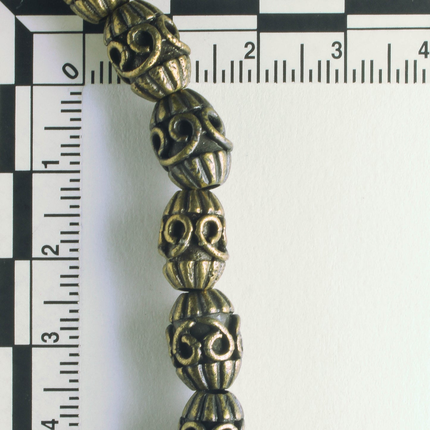 Pewter Beads, Brass Plated - 8" Strand