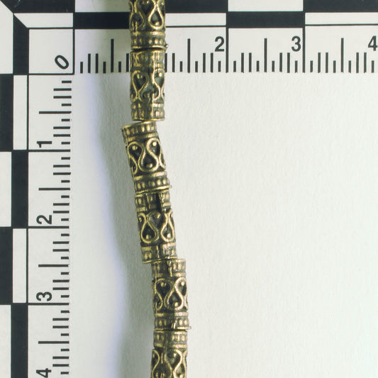 Pewter Beads, Brass Plated - 8" Strand