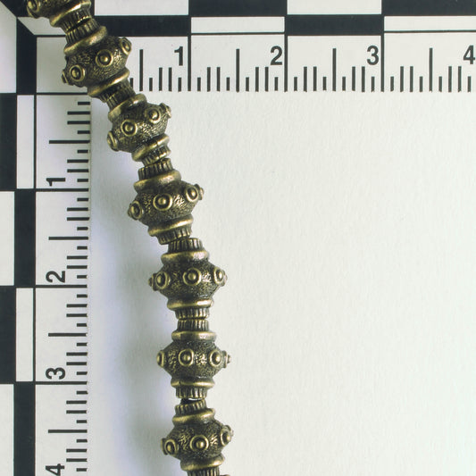 Pewter Beads, Brass Plated - 8" Strand