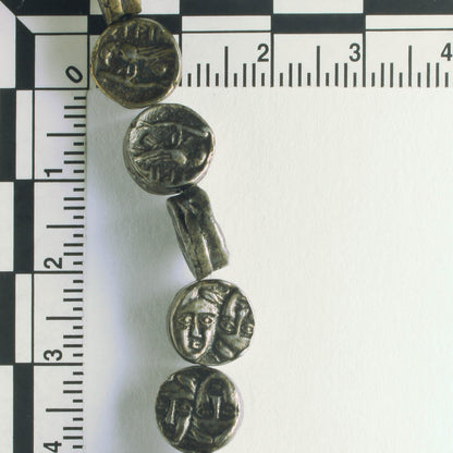 Pewter Beads, Brass Plated - 8" Strand