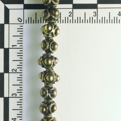 Pewter Beads, Brass Plated - 8" Strand