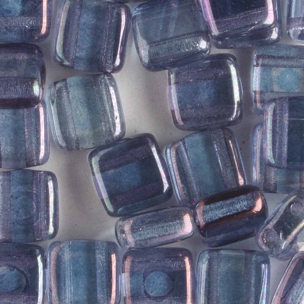 2 Hole Tile Transparent Amethyst - 25 beads