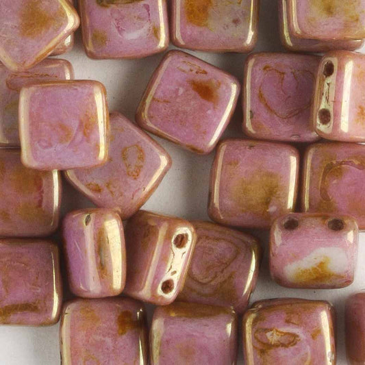 2 Hole Tile Rose Gold Topaz - 25 beads