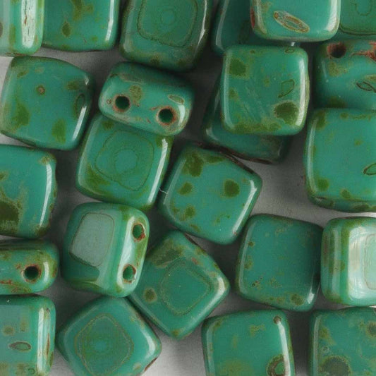 2 Hole Tile Persian Turquoise Picasso - 25 beads