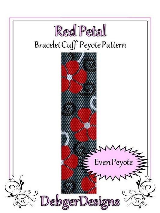 Red Petal Bracelet Pattern - PDF