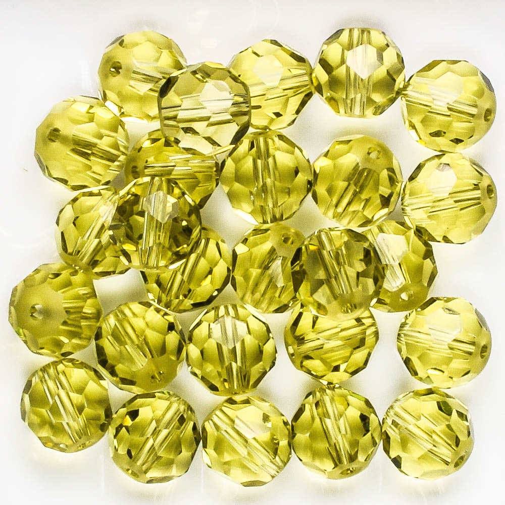 9mm Faceted Round Light Olive - 25 beads