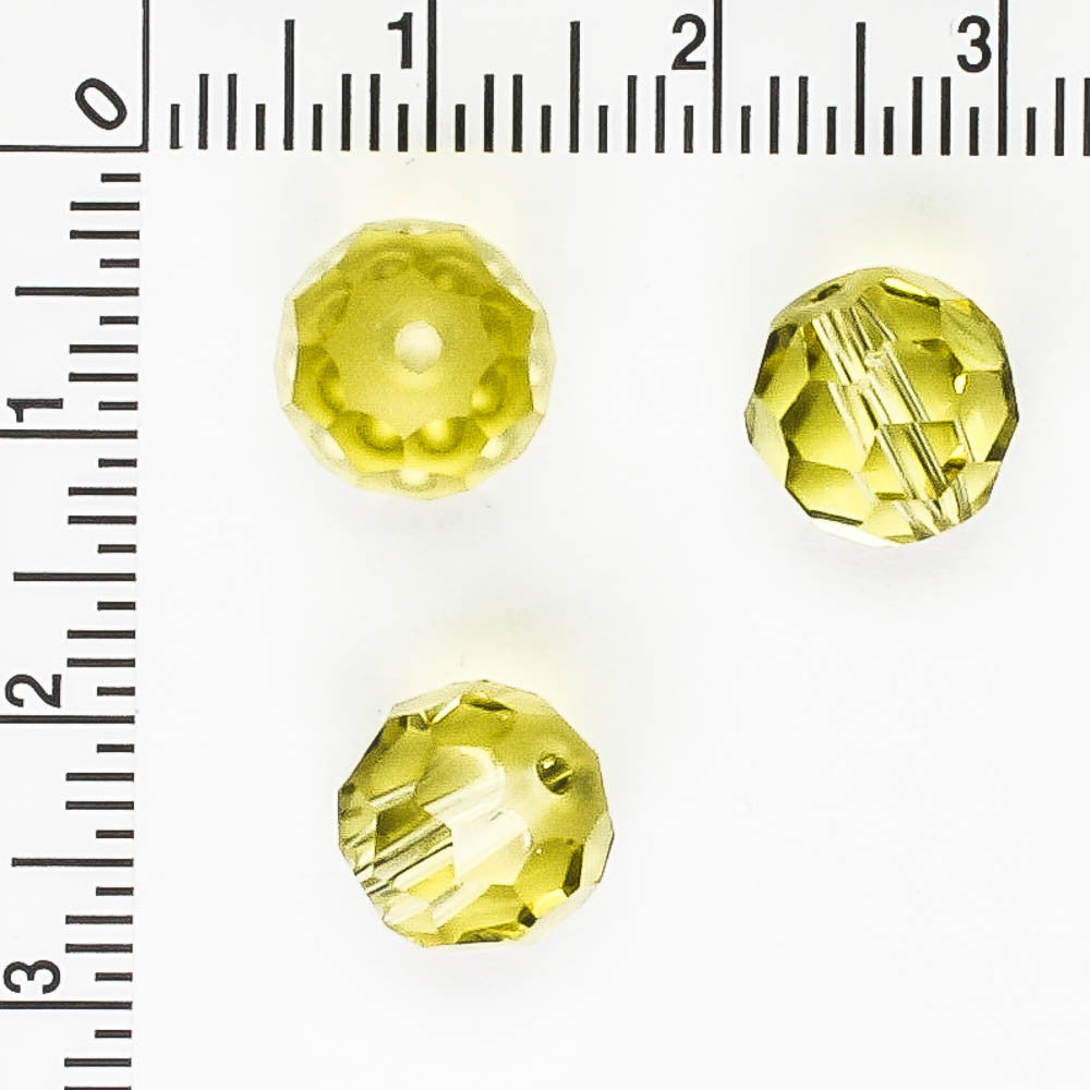 9mm Faceted Round Light Olive - 25 beads