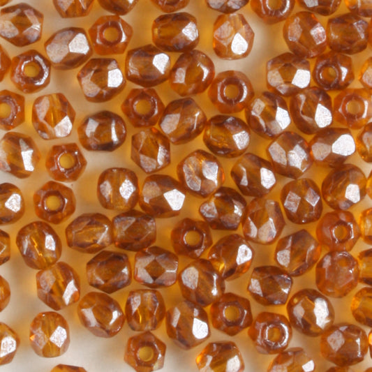 3mm Round Fire Polish Dark Amber Luster - 100 beads