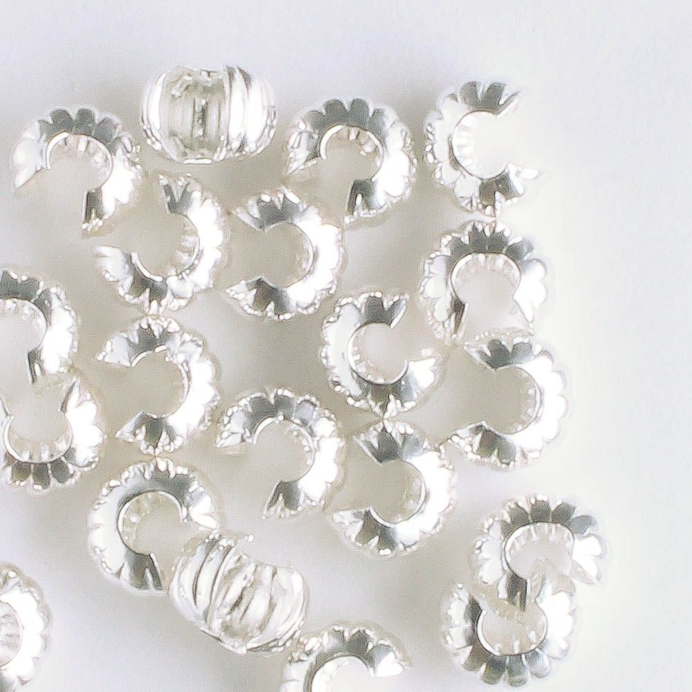 Crimp Cover 4mm Silver Corrugated - qty 20