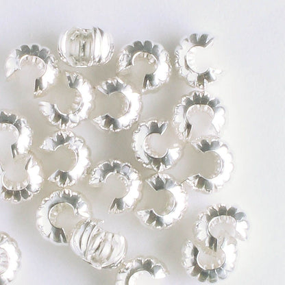 Crimp Cover 4mm Silver Corrugated - qty 20