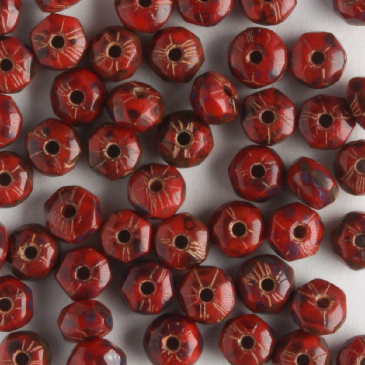 2x3mm Rondell Fire Polish Orange Red - 100 beads