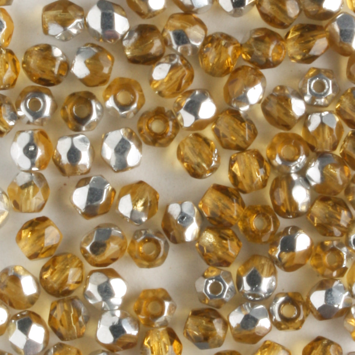 3mm Round Fire Polish Amber Silver - 100 beads