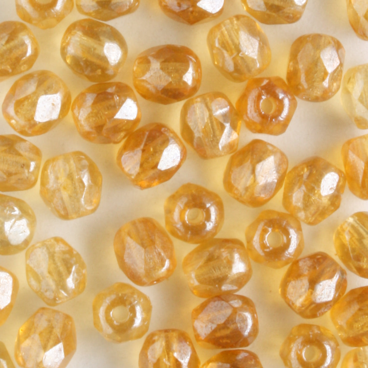 4mm Round Fire Polish Amber Luster - 100 beads