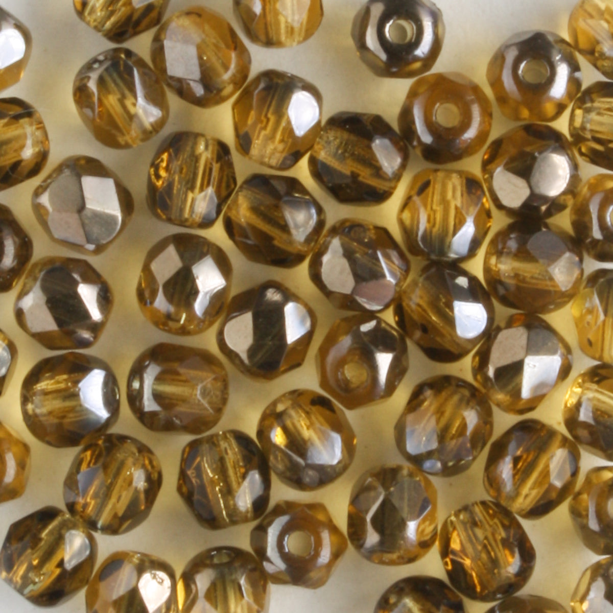 4mm Round Fire Polish Amber Valentinite - 100 beads