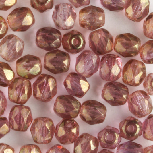4mm Round Fire Polish Lumi Rose - 100 beads