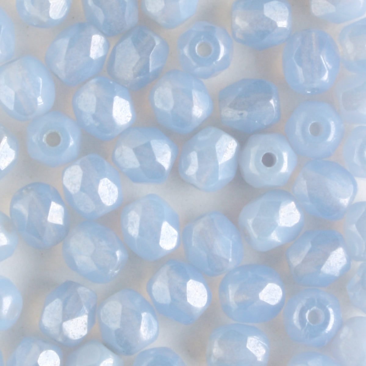 4mm Round Fire Polish Milky Blue Luster - 100 beads