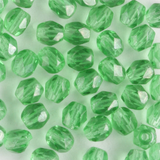4mm Round Fire Polish Kelly Green Luster - 100 beads