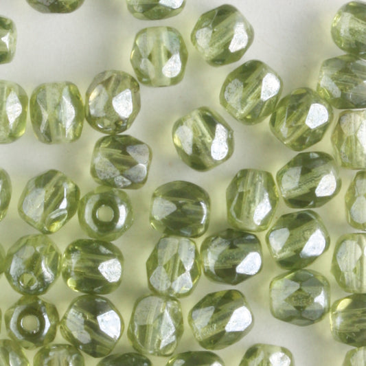 4mm Round Fire Polish Olive Green Luster - 100 beads