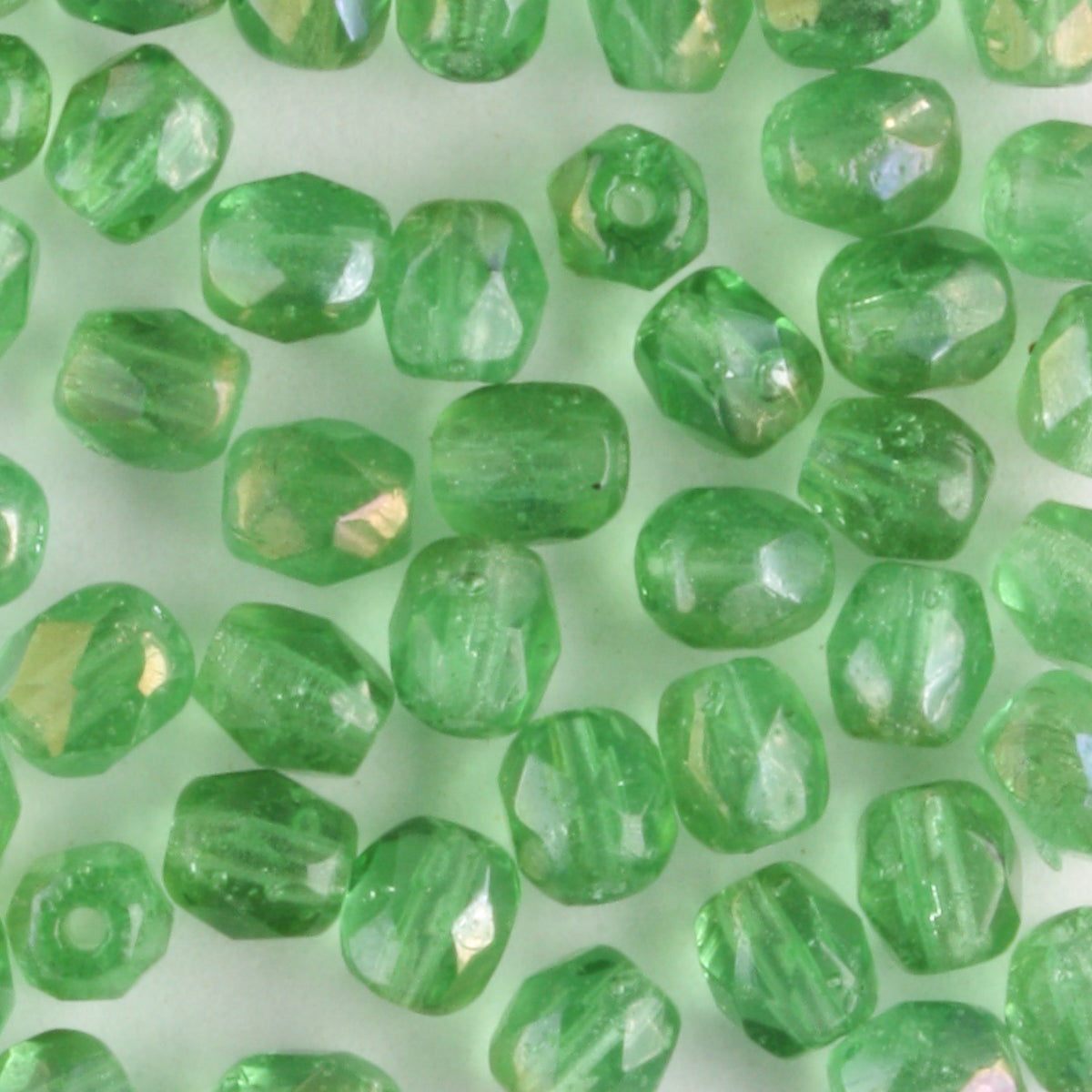 4mm Round Fire Polish Green Clarit - 100 beads