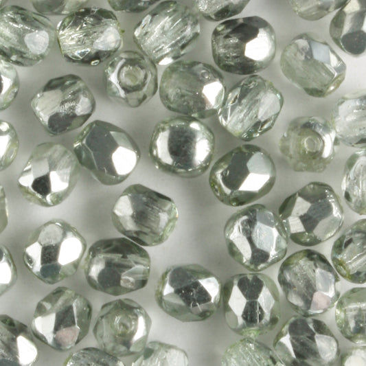 4mm Round Fire Polish Mirror Mint - 100 beads