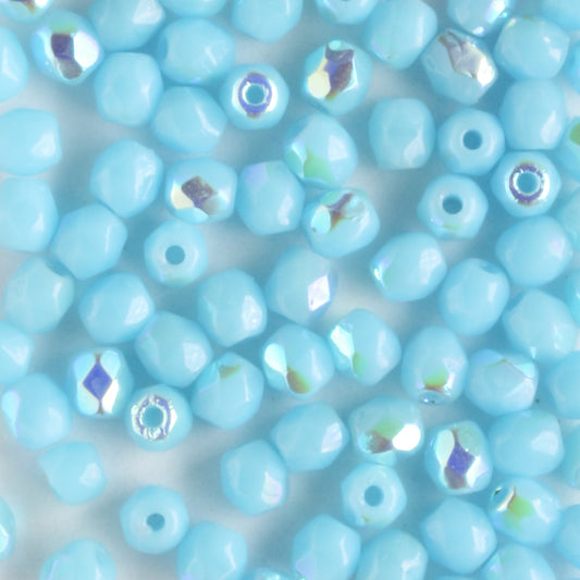 3mm Round Fire Polish Turquoise AB - 100 beads