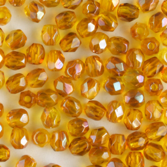 3mm Round Fire Polish Jonquil Celsian - 100 beads