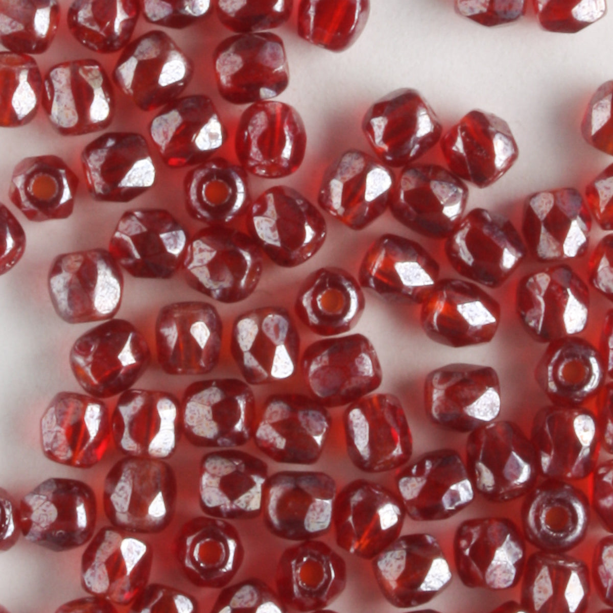 3mm Round Fire Polish Ruby Red Luster - 100 beads