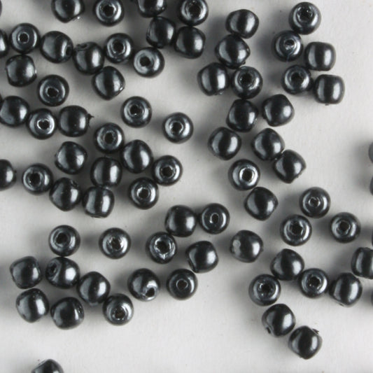2mm Round Glass Pearls Jet - 100 beads