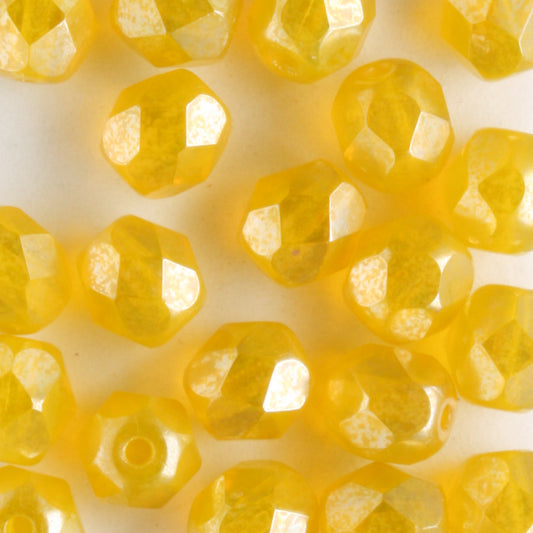 6mm Round Fire Polish Yellow Luster - 25 beads