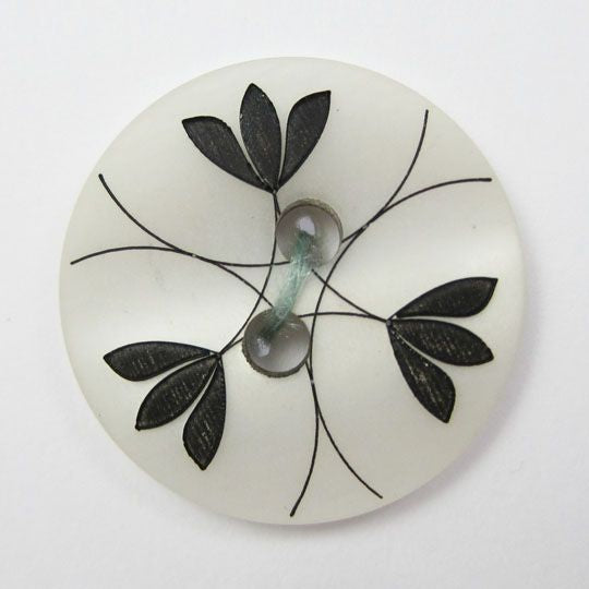 Floral Button, White Plastic