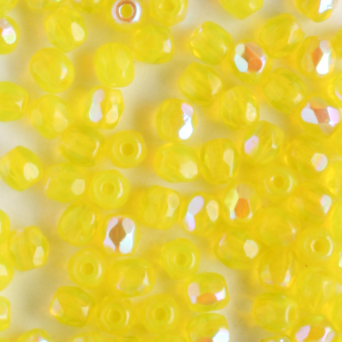3mm Round Fire Polish Yellow AB - 100 beads
