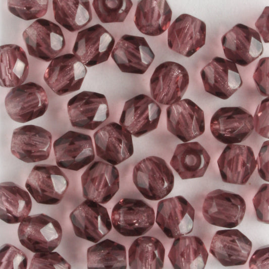 4mm Round Fire Polish Purple - 100 beads