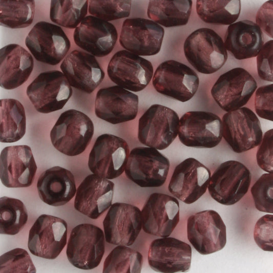 4mm Round Fire Polish Purple - 100 beads