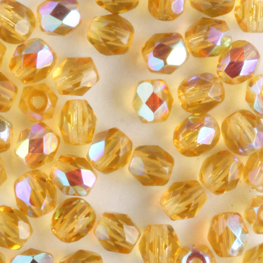 4mm Round Fire Polish Topaz - 100 beads