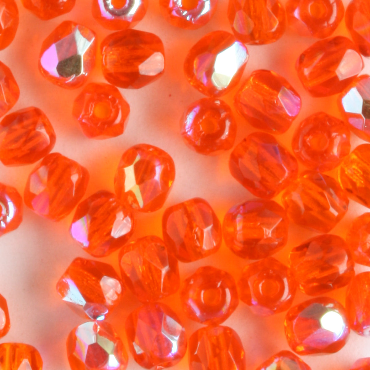 4mm Round Fire Polish Orange AB - 100 beads